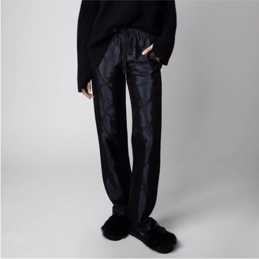 Zadig & Voltaire Pomy Jacquard Chains Trousers Pants Navy Black size FR36 US4